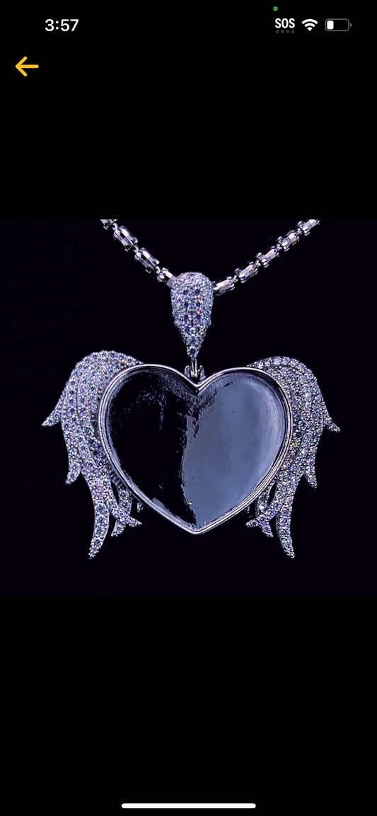 Sterling Silver Moissanite Heart Picture Pendant