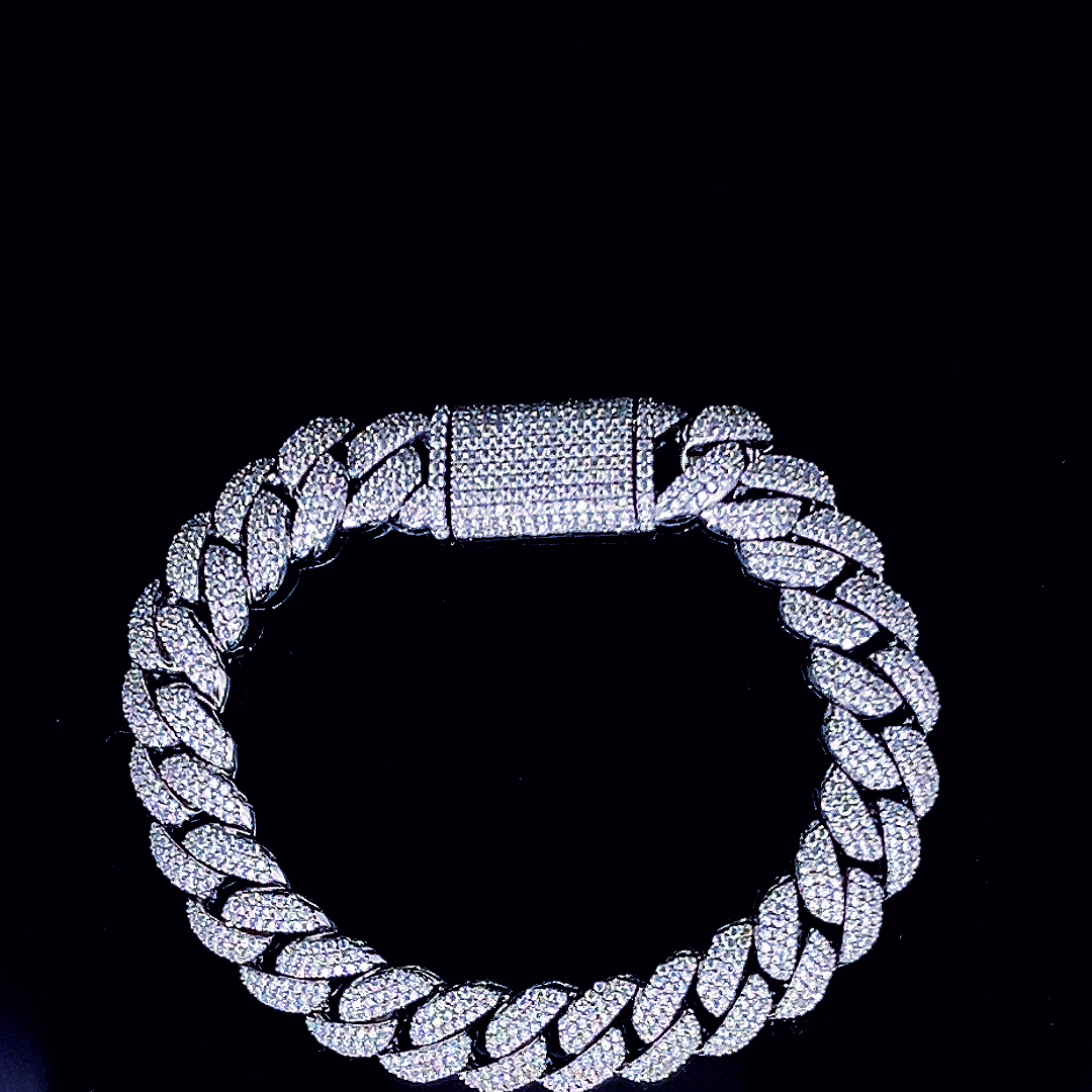 Sterling Silver Moissanite Cuban Bracelet 12mm
