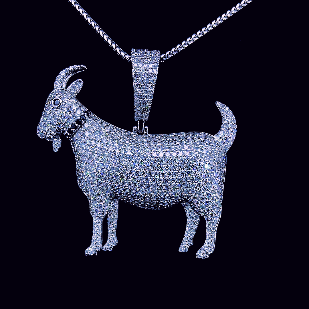 Sterling Silver Moissanite Goat Pendant