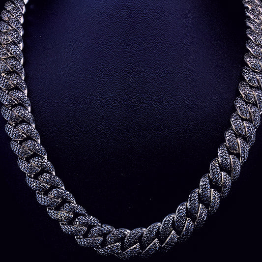 Sterling Silver Moissanite Black Cuban Chain 15mm