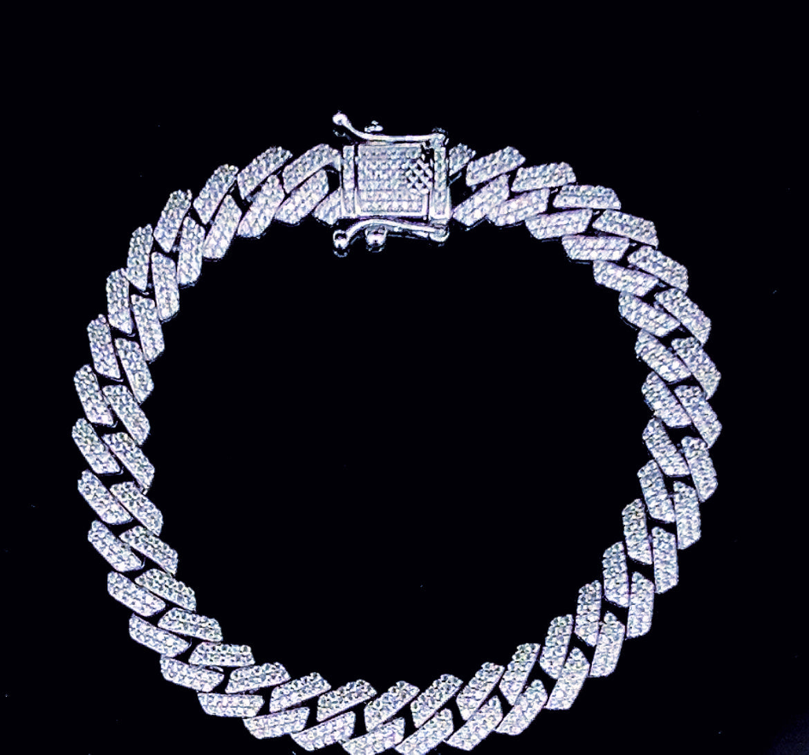 Sterling Silver Moissanite Cuban Bracelet 8mm