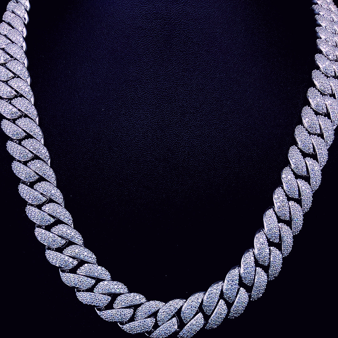 Sterling Silver Moissanite Cuban Chain 15mm