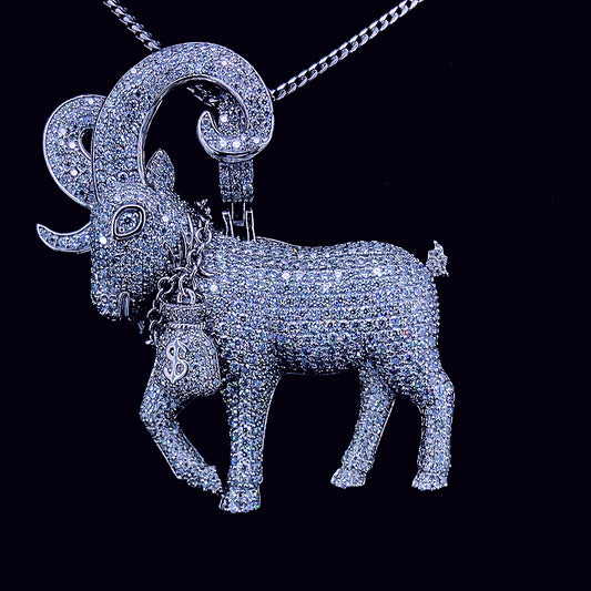 Sterling Silver Moissanite Goat Pendant