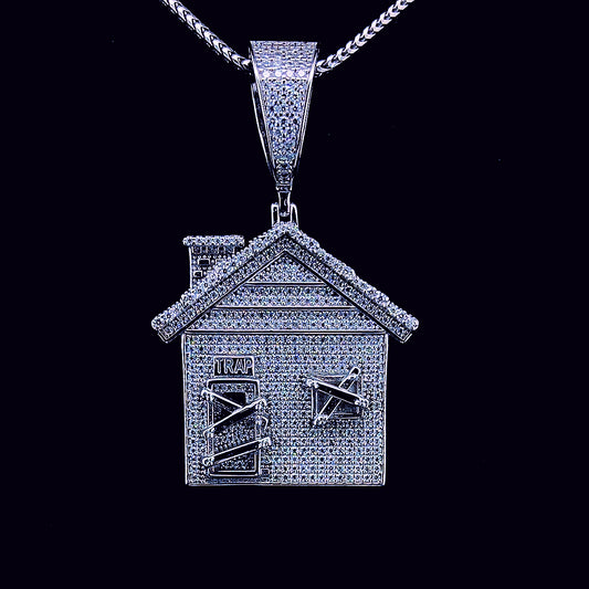 Sterling Silver Moissanite Trap house Pendant