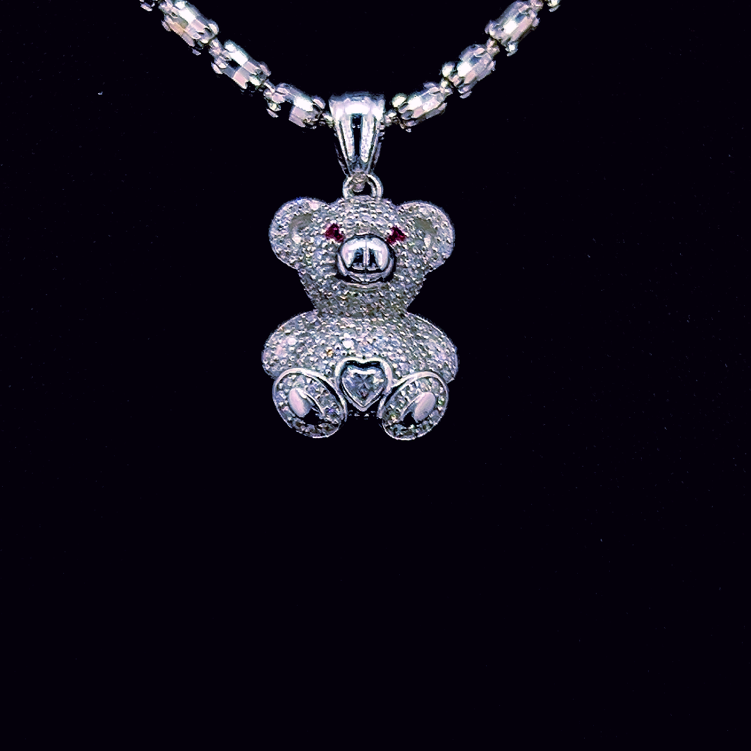 Sterling Silver Moissanite Teddy Bear Pendant