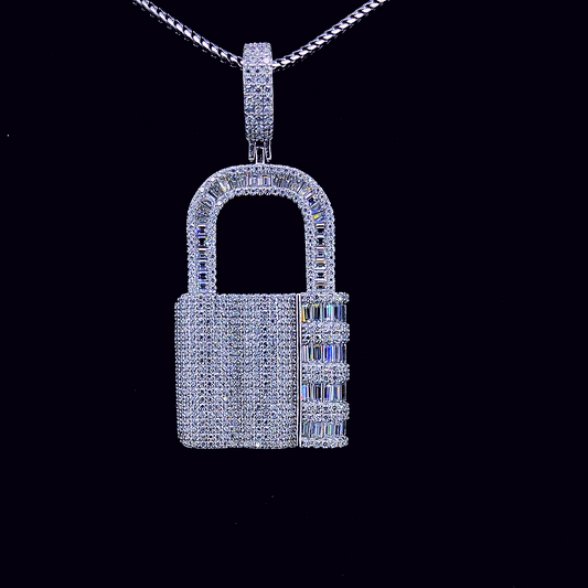 Sterling Silver Moissanite Lock Pendant