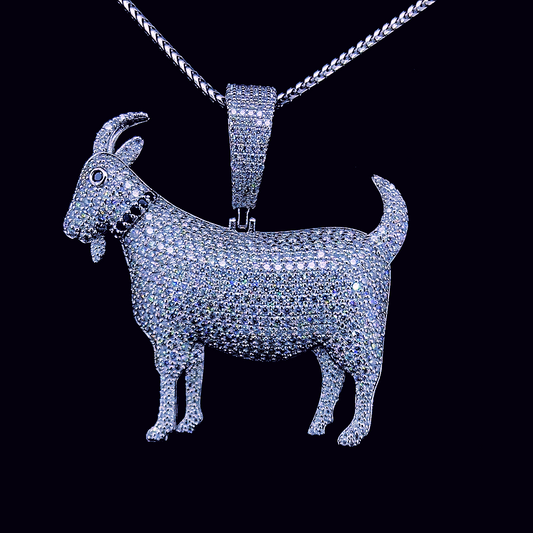 Sterling Silver Moissanite Goat Pendant