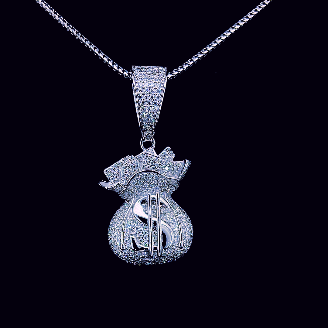 Sterling Silver Moissanite Moneybag Pendant